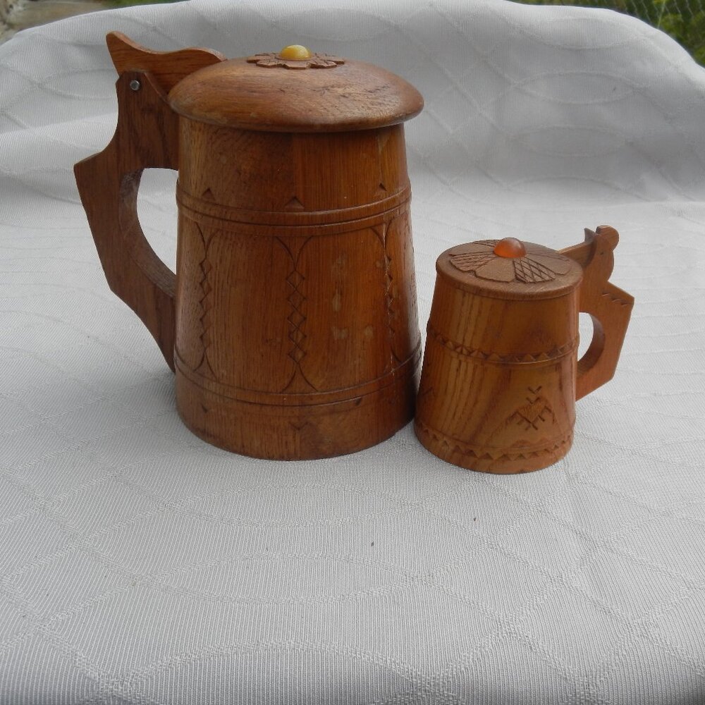 2 Wooden Mugs Antique Handcrafted